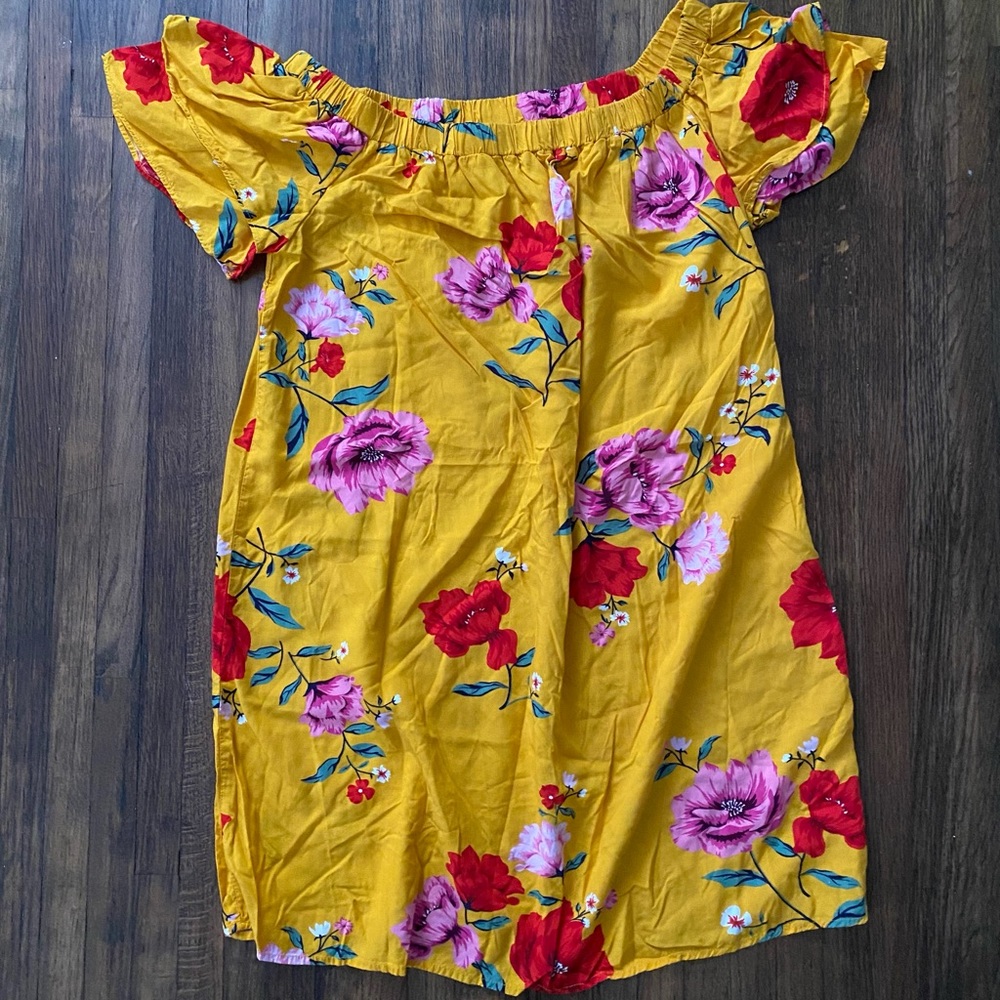 Old Navy mustard yellow floral off-the-shoulder